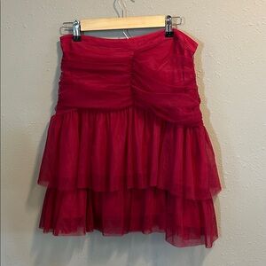 Anthropologie Maeve Tiered Tulle Mini Skirt Raspberry Fuchsia Pink